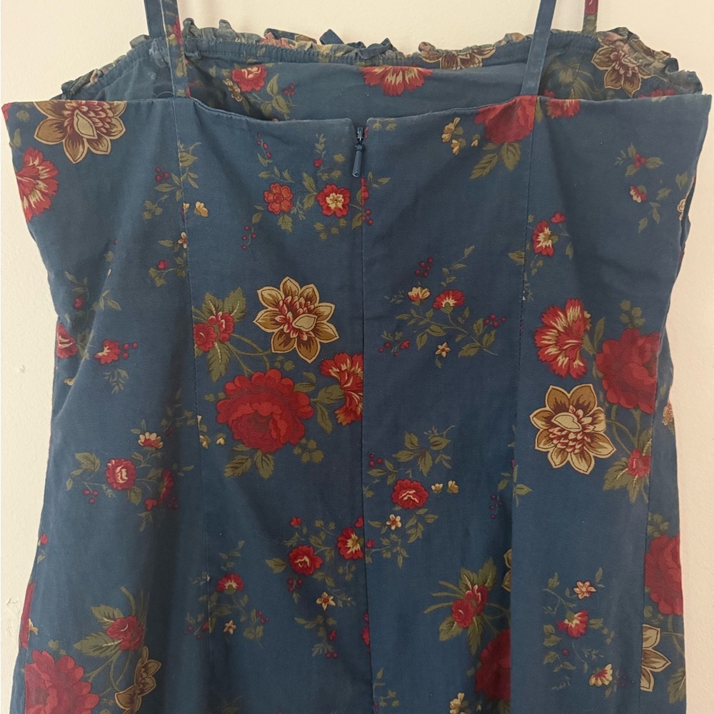 Ralph Lauren Blue Mini Babydoll Dress with Red Floral Print - Picture 5 of 13